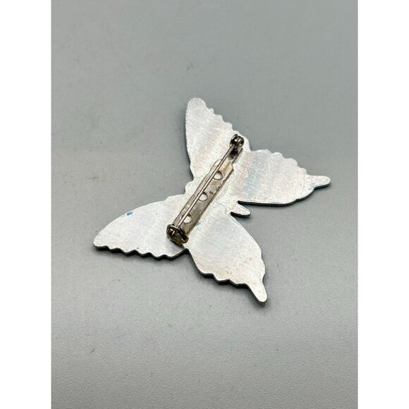 Vintage Green Enamel Over Aluminium Butterfly Pin Brooch Hand Crafted Bug Pin - Picture 5 of 7